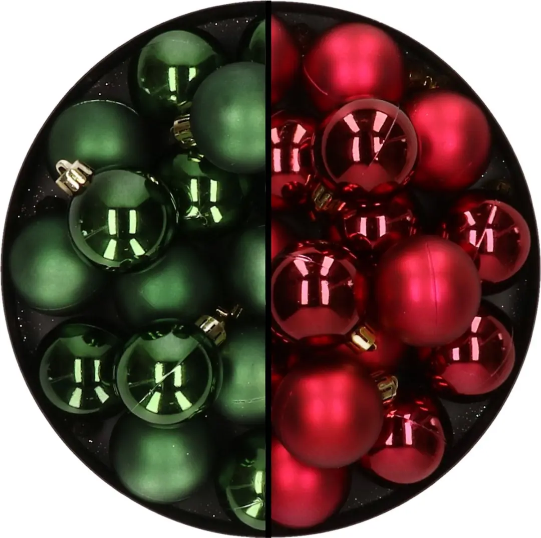 32x stuks kunststof kerstballen mix van donkergroen en donkerrood 4 cm