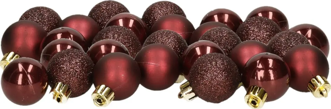 Decoris 28x stuks mini kunststof kerstballen mahonie bruin 3 cm