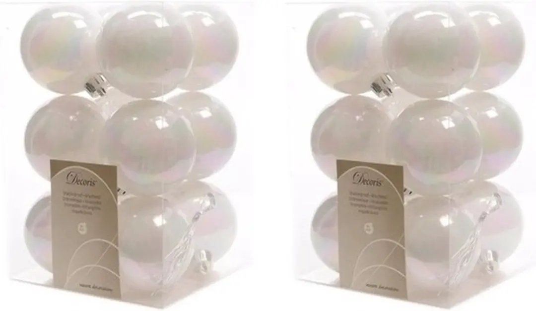 Decoris kerstballen - 24x st - parelmoer wit - D6 cm - kunststof - mat/glans - kerstversiering
