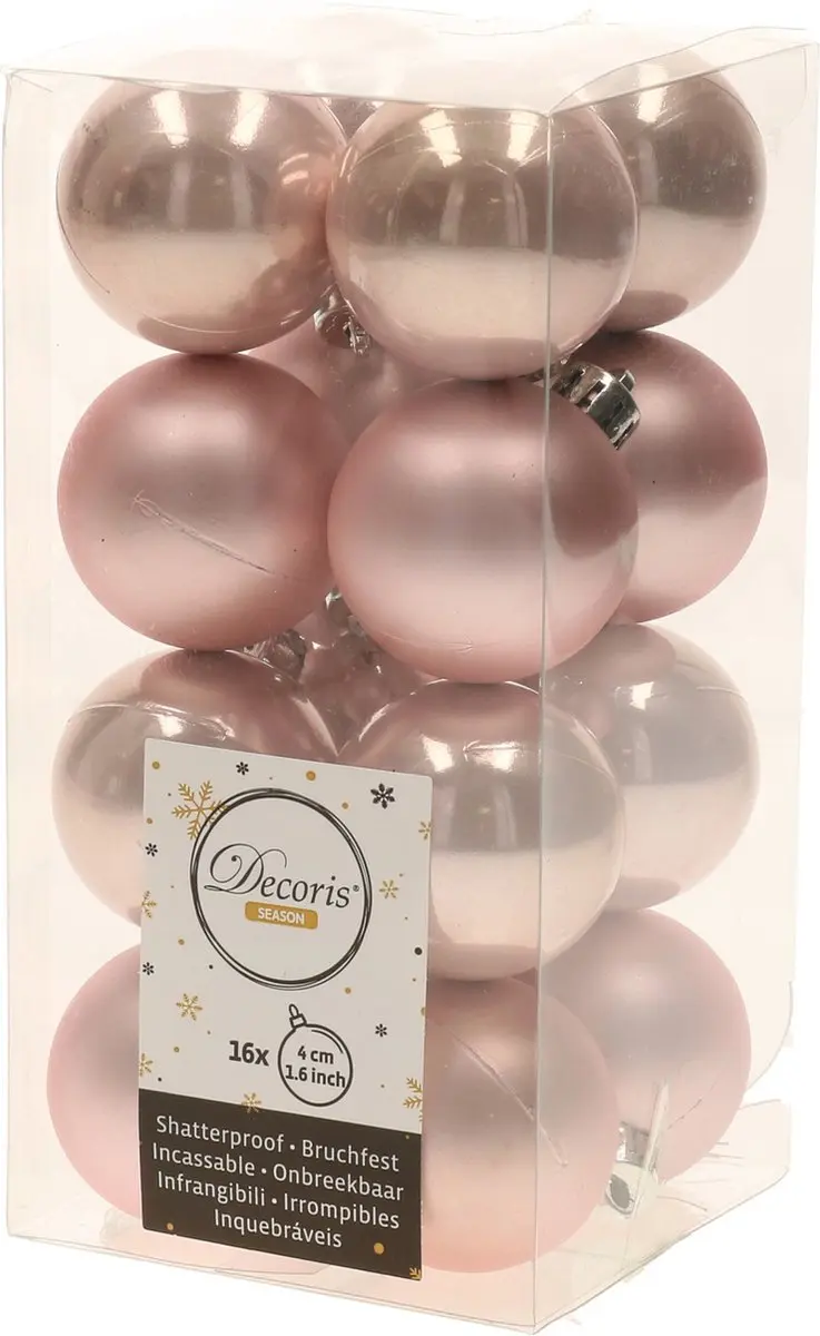 32x stuks kunststof kerstballen mix van lichtroze en donkerrood 4 cm