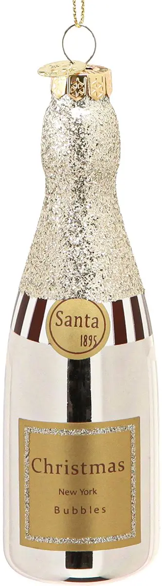 Decoris ornament glas champagnefles zilver goud  dia4.00-H12.60cm