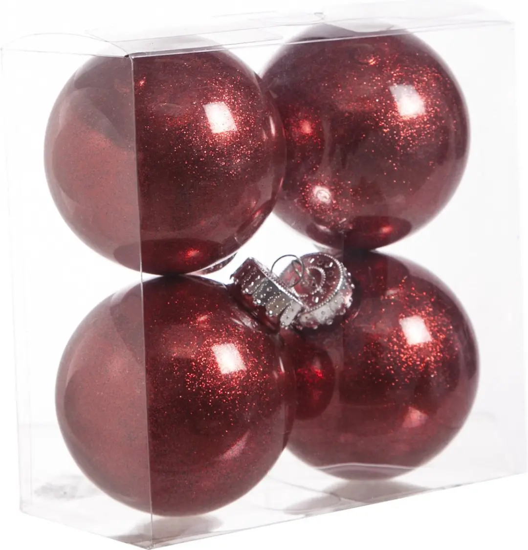 4x stuks kunststof kerstballen met glitter afwerking rood 8 cm