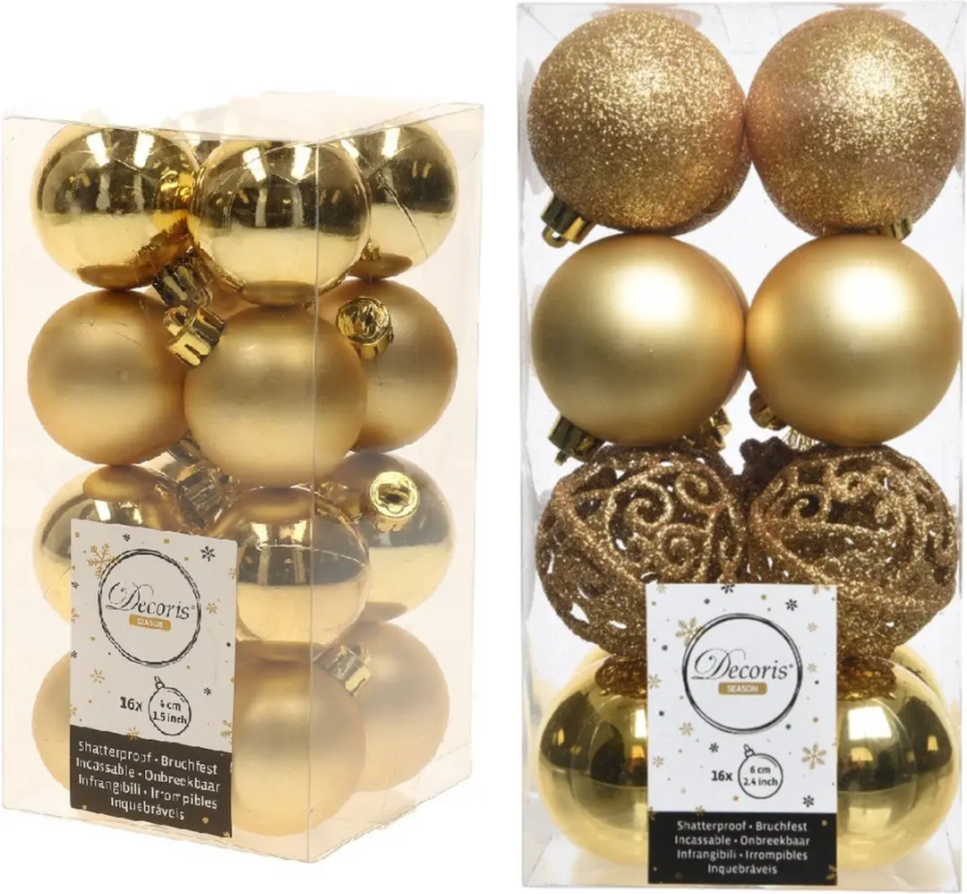 Kerstversiering kunststof kerstballen goud 4-6 cm pakket van 32x stuks
