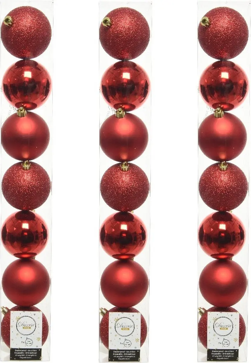 Decoris 28x kunststof kerstballen rood