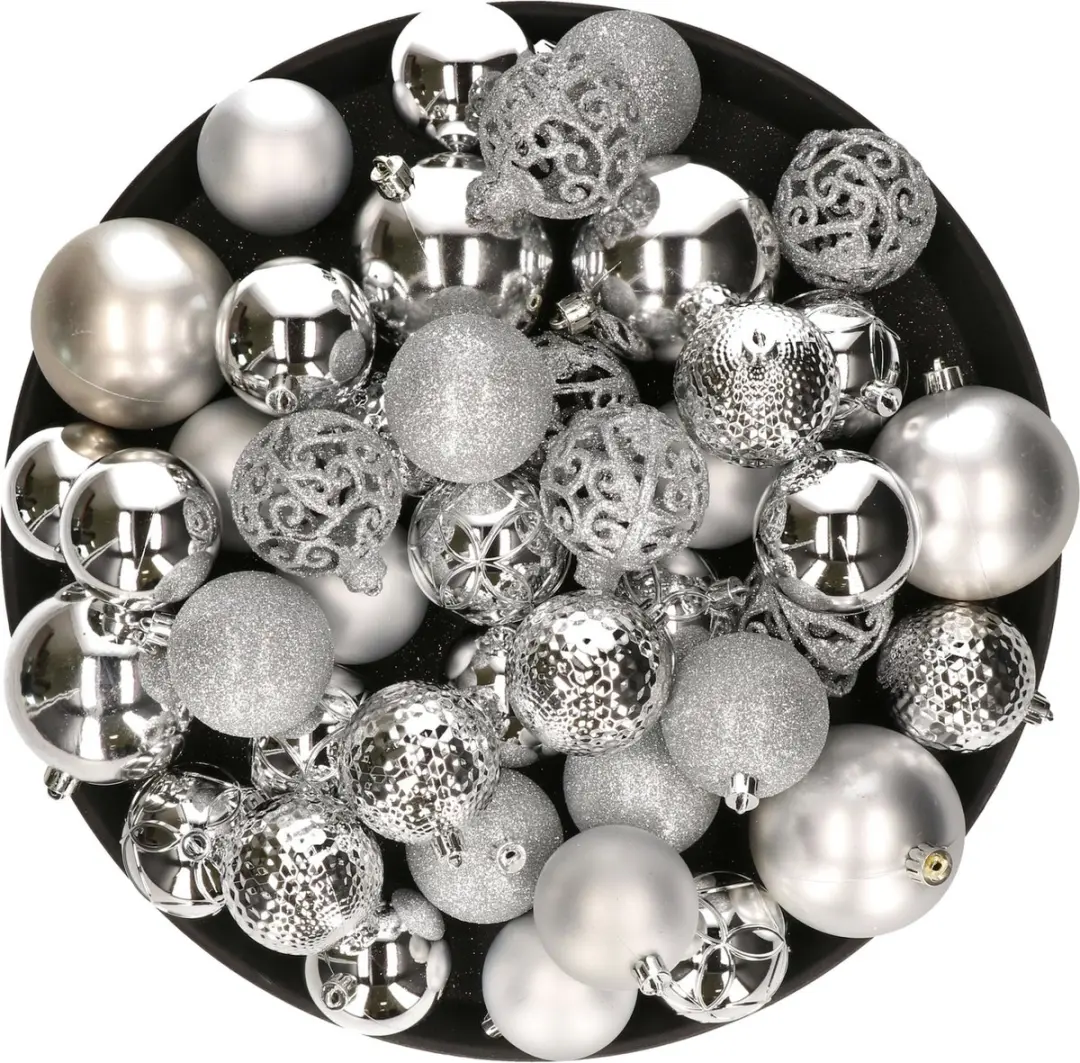 Decoris Kerstballen kunststof zilver 6-8-10 cm