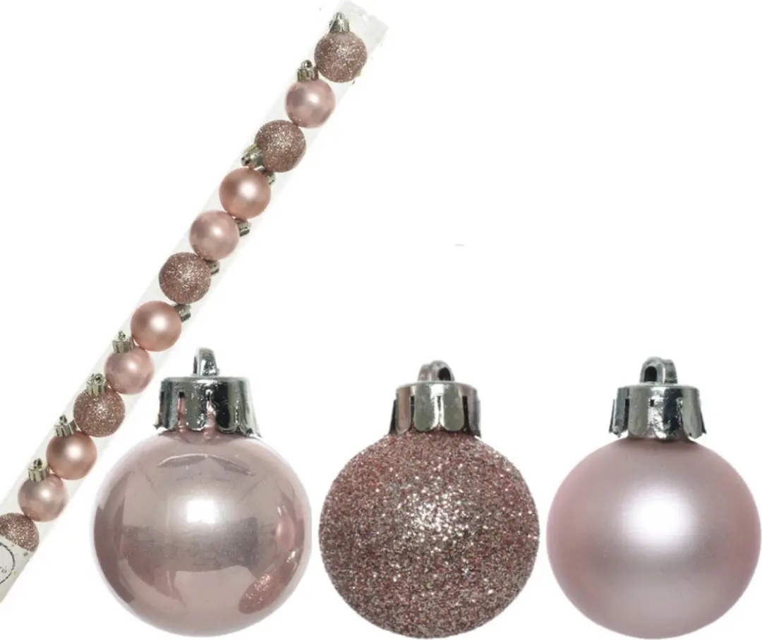 14x stuks onbreekbare kunststof kerstballen blush roze 3 cm