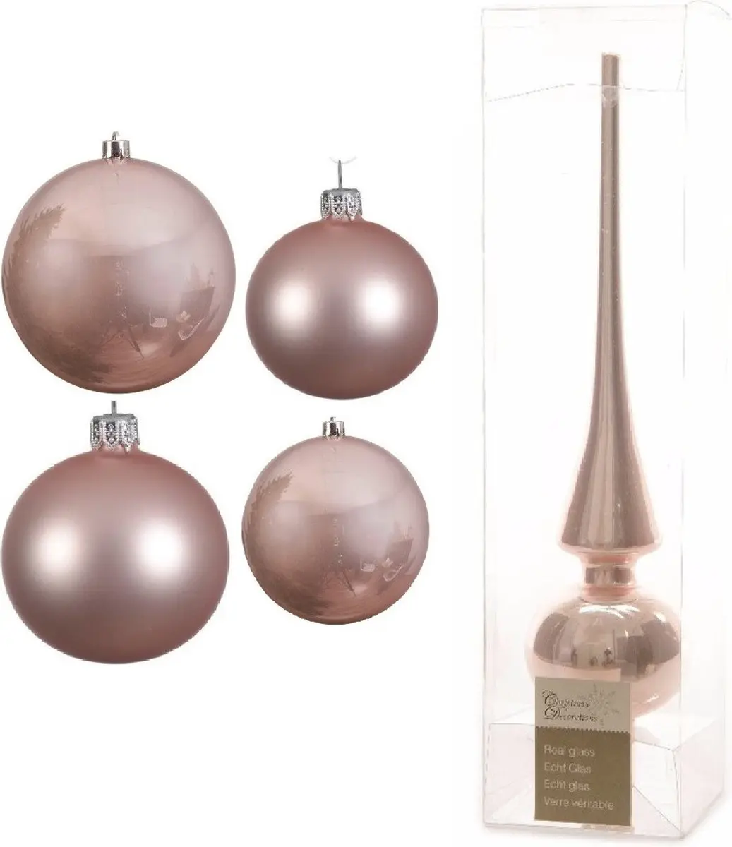 Compleet glazen kerstballen pakket lichtroze glans/mat 38x stuks