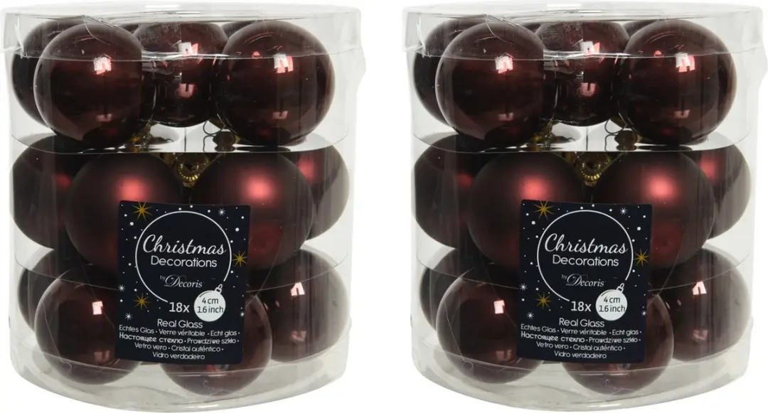 Decoris Kleine kerstballen glas 4cm - 18 stuks - Mahonie bruin - afbeelding 2 van 2