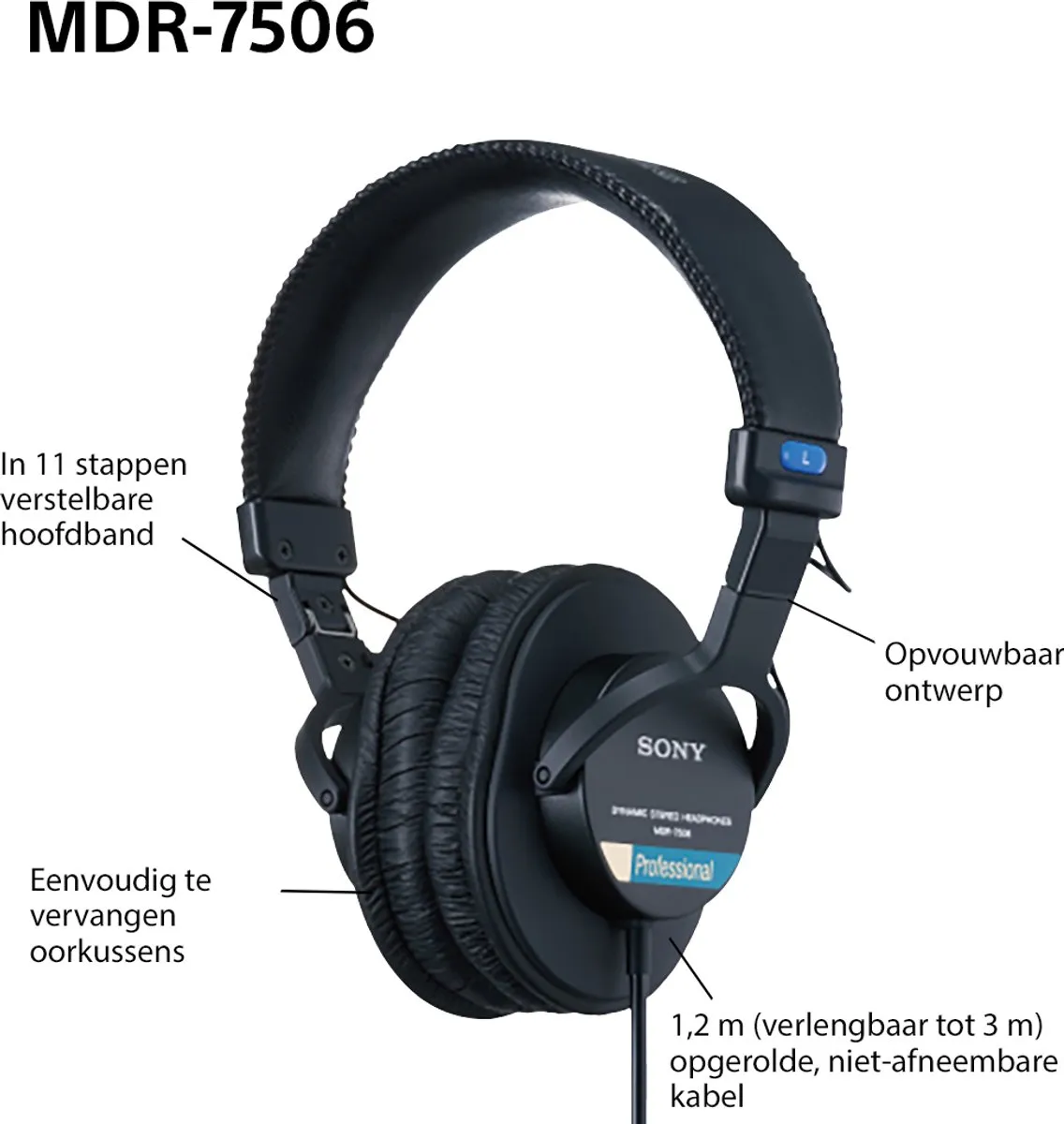 Sony MDR-7506 Studio Koptelefoon - Gesloten - Zwart