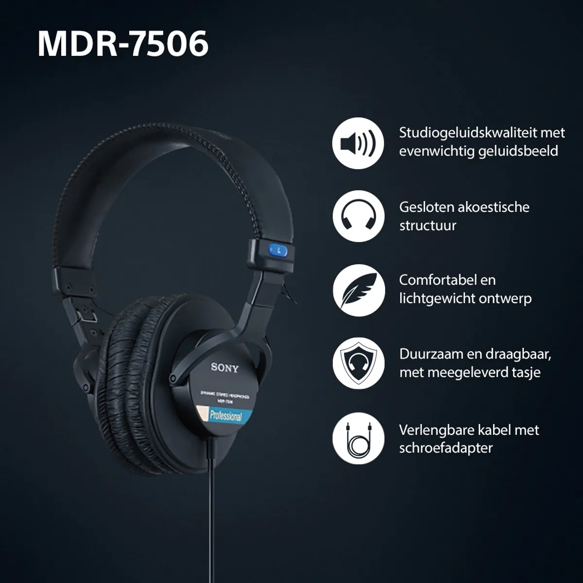 Sony MDR-7506 Studio Koptelefoon - Gesloten - Zwart