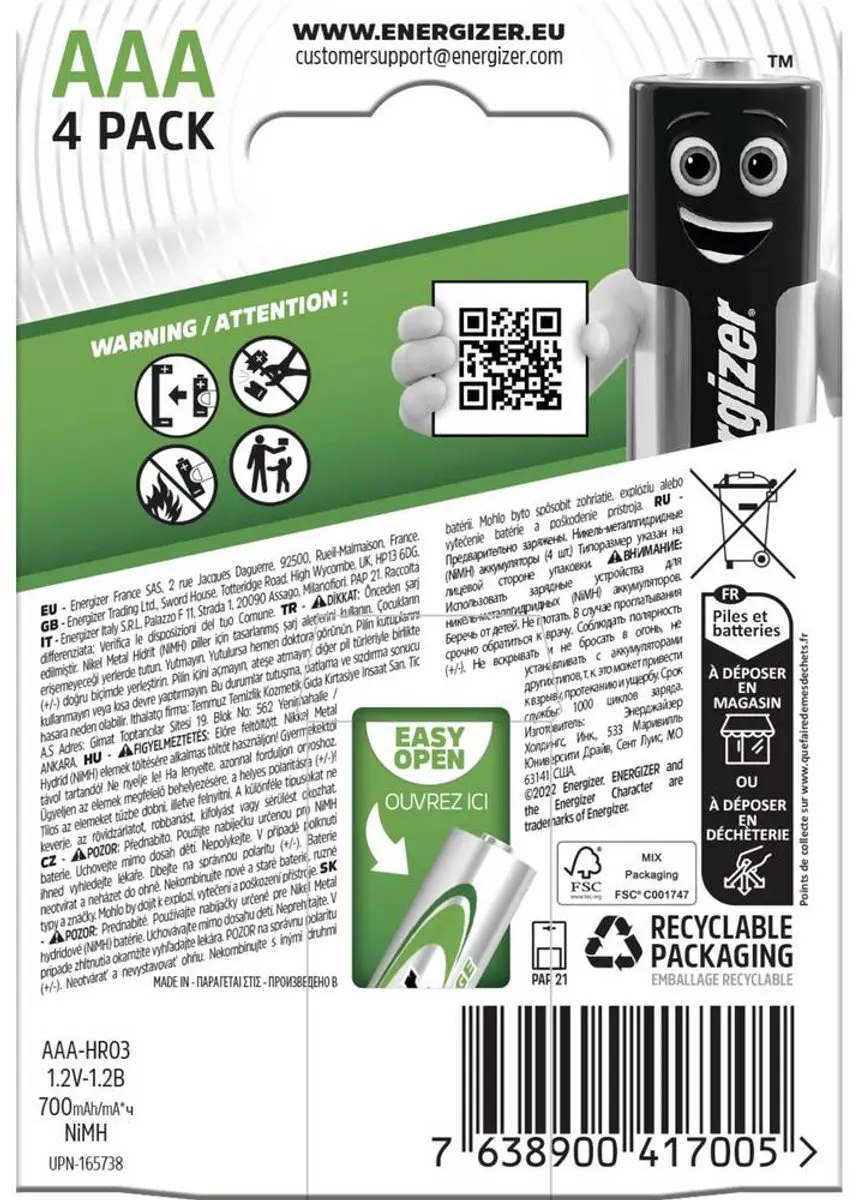 Energizer Power Plus AAA Oplaadbaar 700mAh - 4 stuks - afbeelding 5 van 6