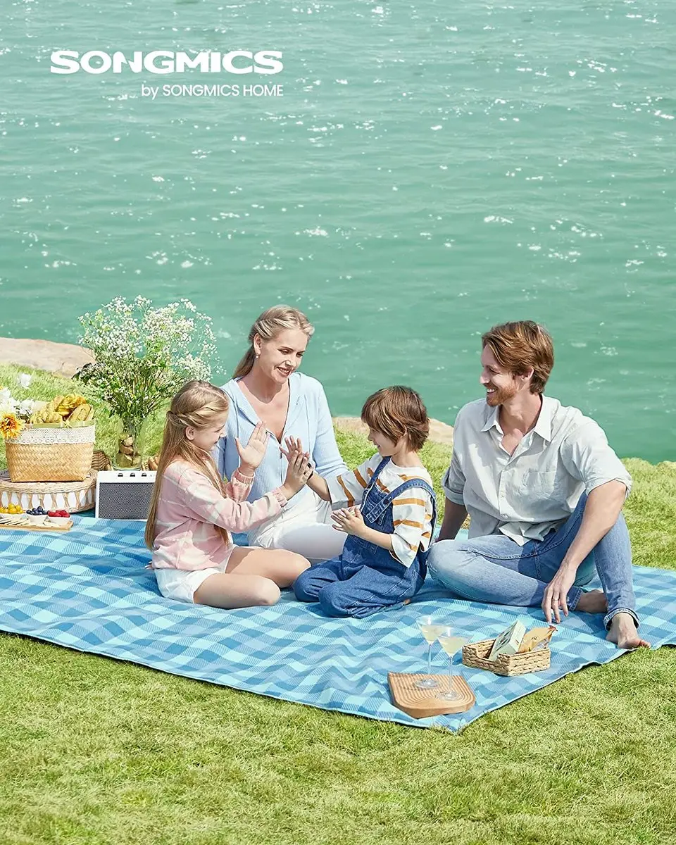 Songmics Picknickdeken GCM012Q03 - 300x200cm - Groen-Blauw - afbeelding 2 van 2