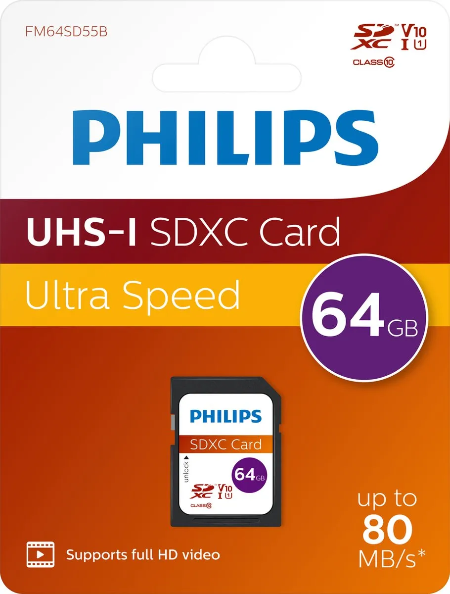Philips FM64SD55B SDXC Geheugenkaart 64GB - Class 10
