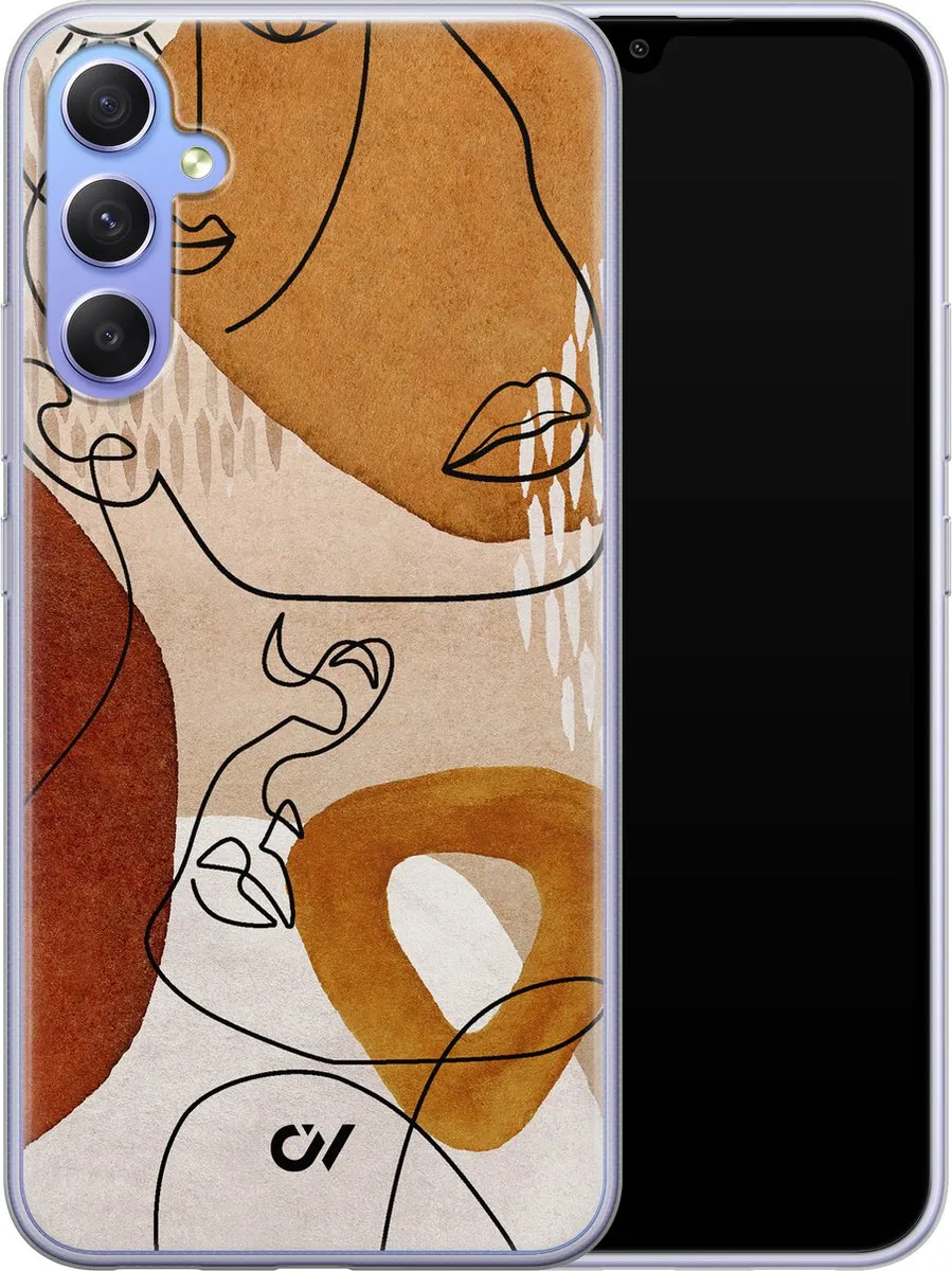 Casevibes Samsung Galaxy A34 Hoesje - Abstract Shape Faces - Bruin