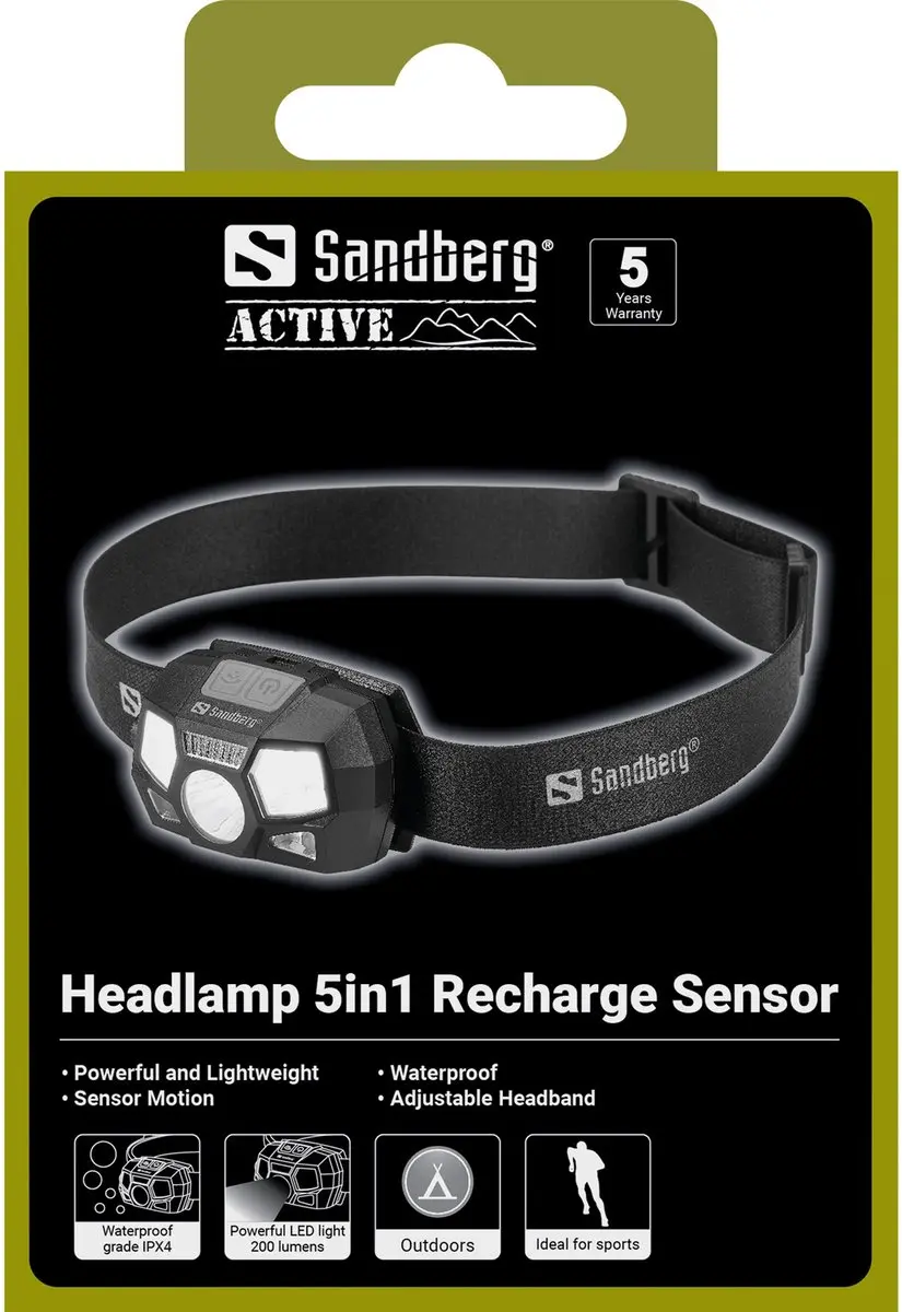 Sandberg Headlamp 5in1 Recharge Sensor 421-10 - Zwart - afbeelding 2 van 3