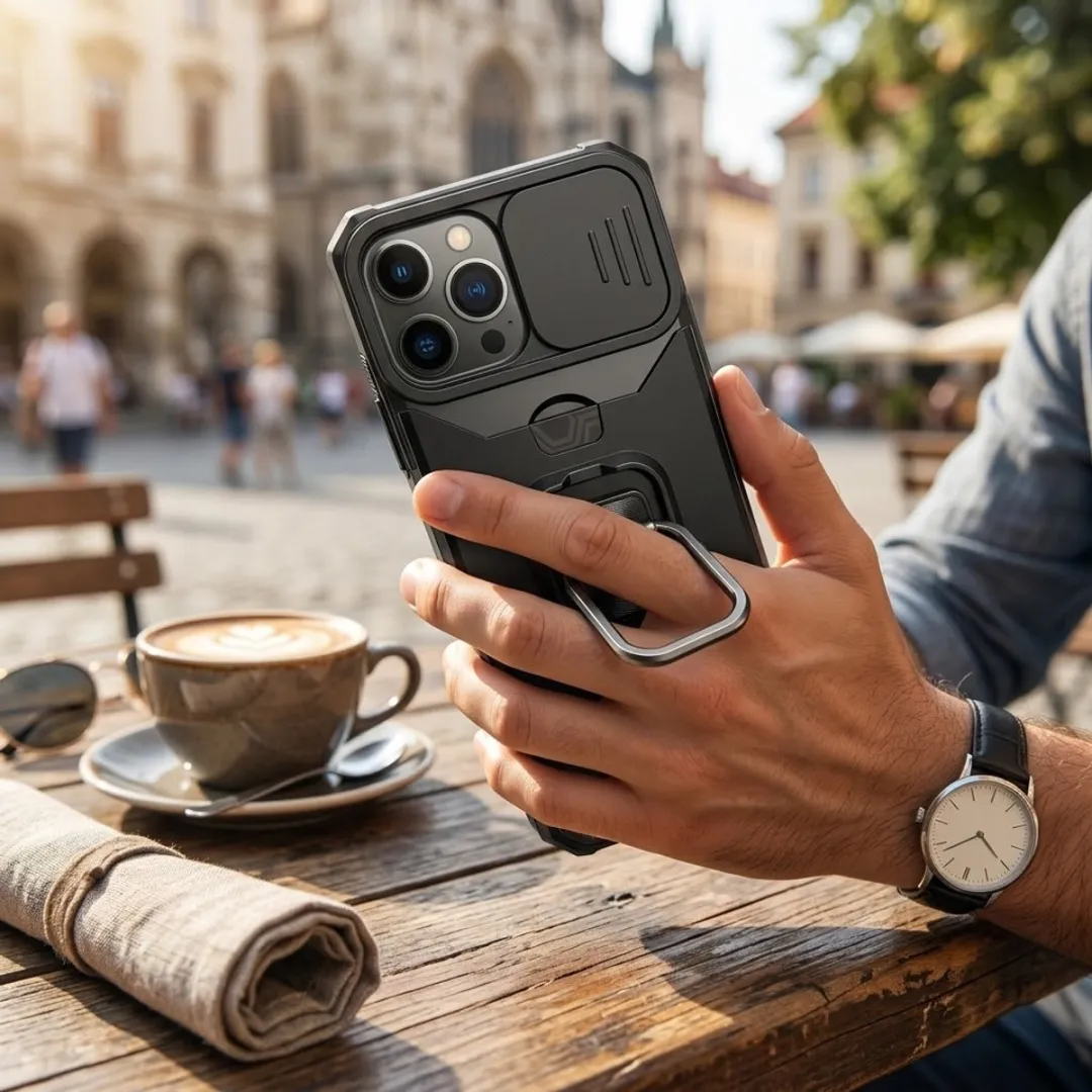 NUVEX iPhone 13 Pro Hoesje - Zwart - Met metalen standaard