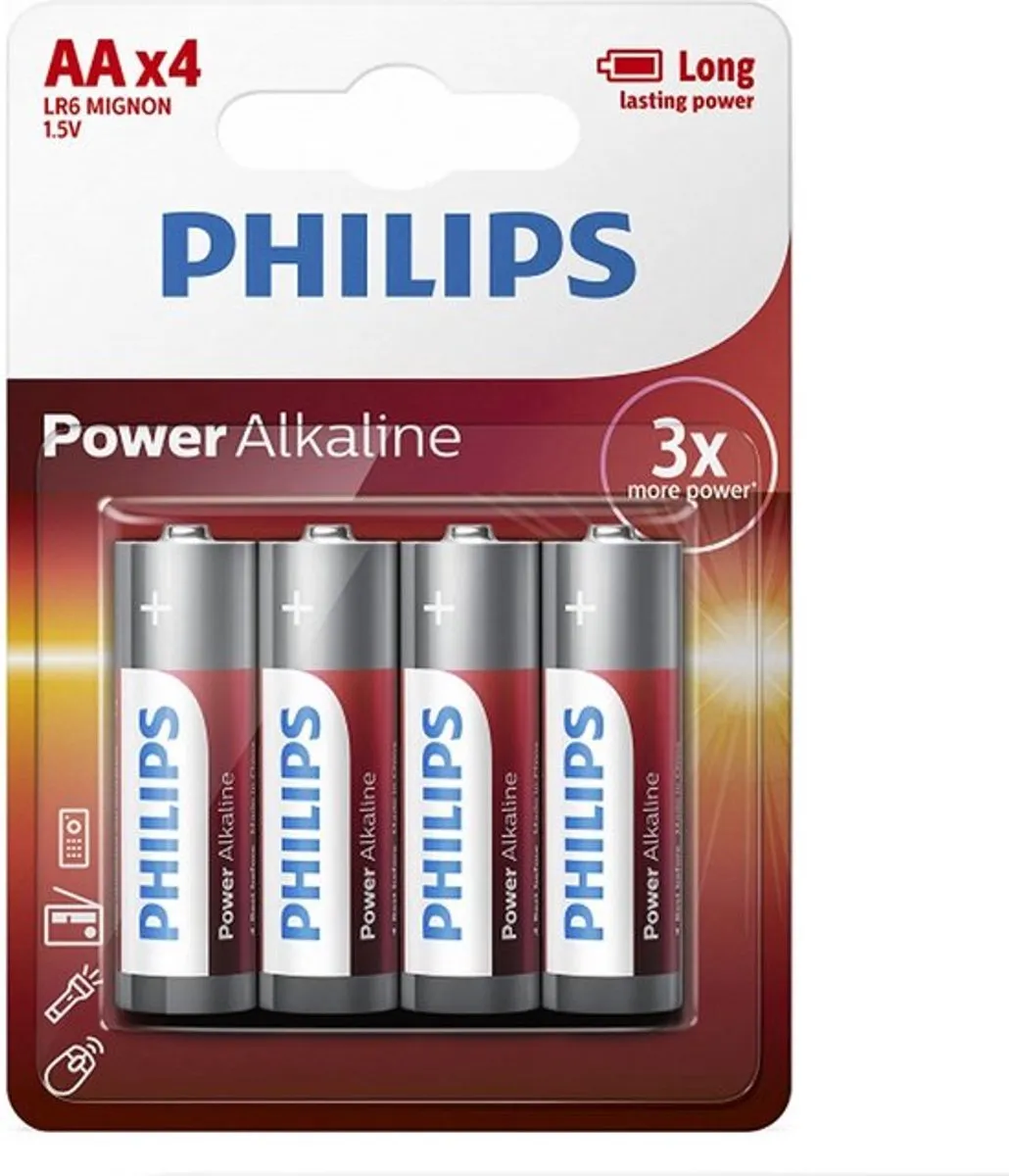Philips Power Alkaline AA Batterijen - 4 Stuks