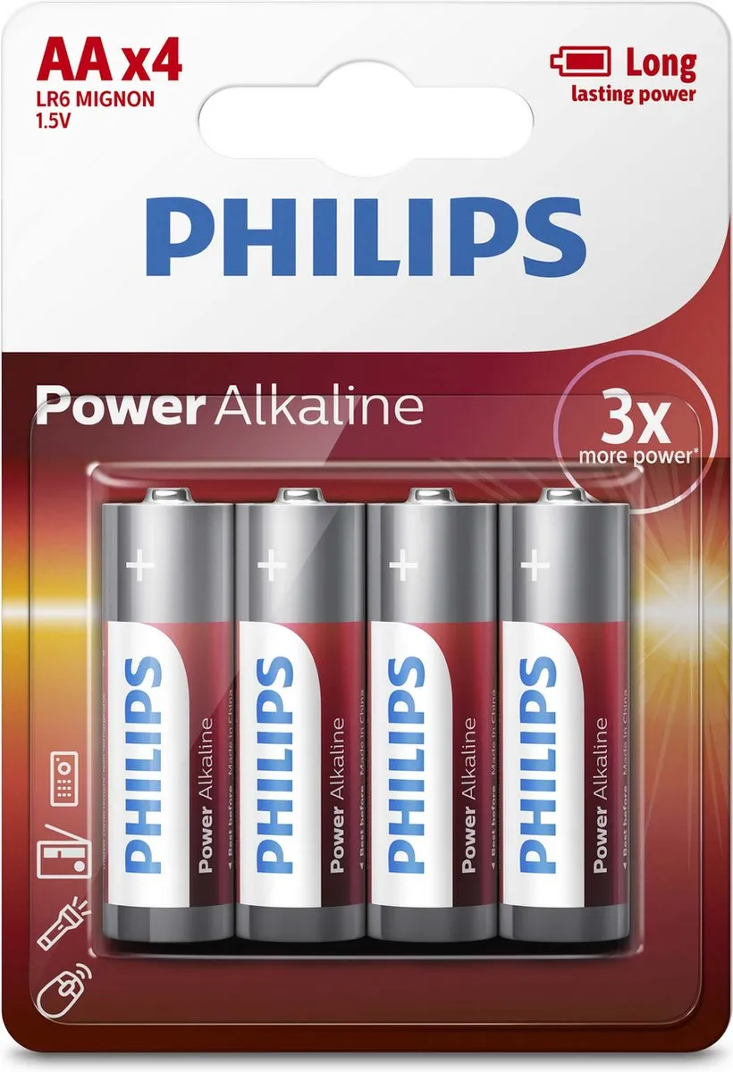 Philips Power Alkaline AA Batterijen - 4 Stuks