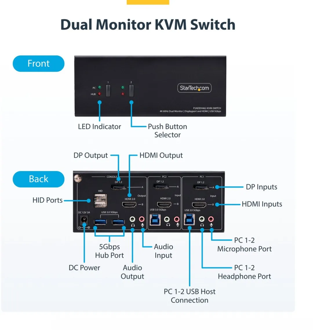 Startech P2ADDH462-KVM-SWITCH KVM-Schakelaar