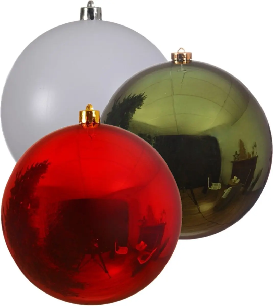 Kerstversieringen set van 6x grote kunststof kerstballen groen-wit-rood 14 cm gl