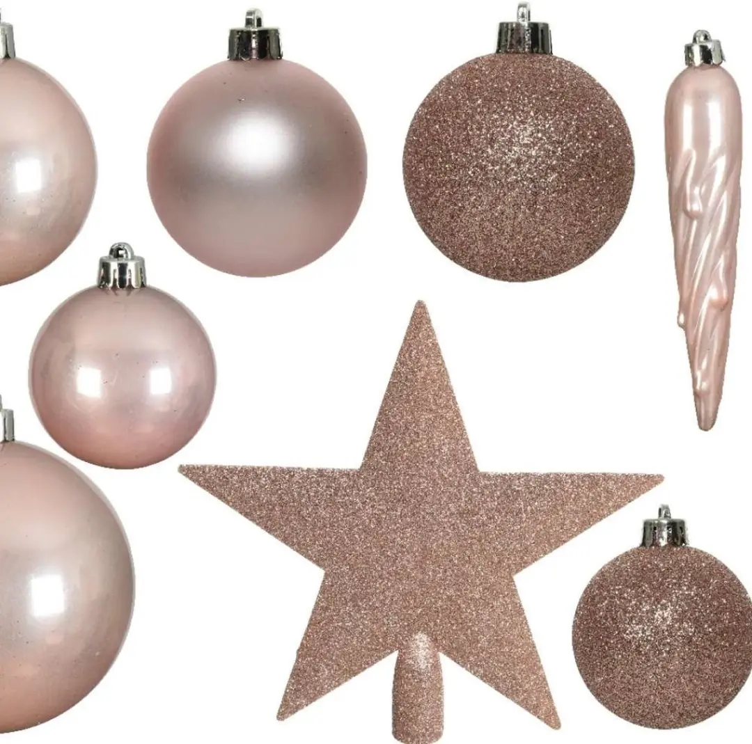 Decoris Kerstballen Mix 33 Stuks - Poederroze - afbeelding 3 van 5