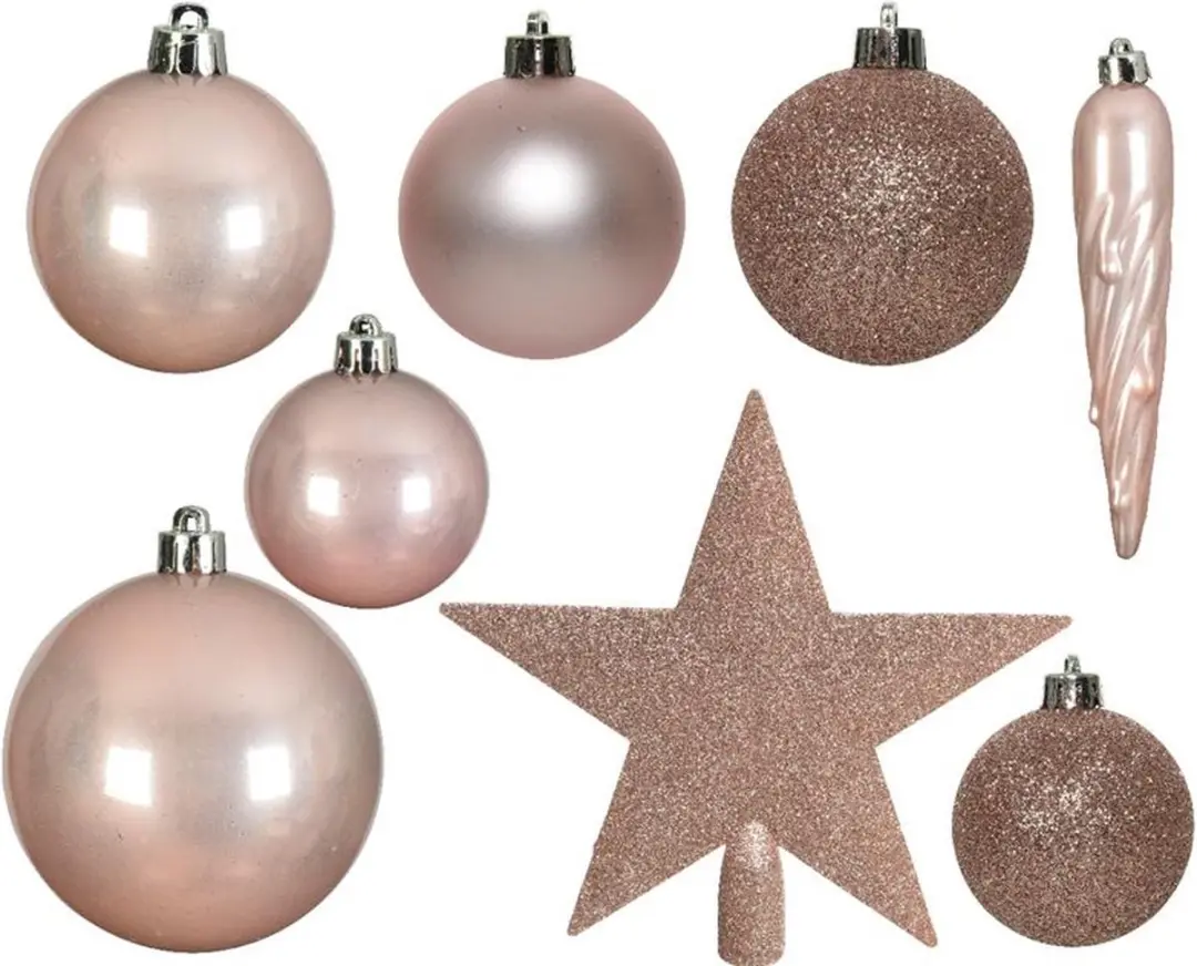 Decoris Kerstballen Mix 33 Stuks - Poederroze - afbeelding 5 van 5