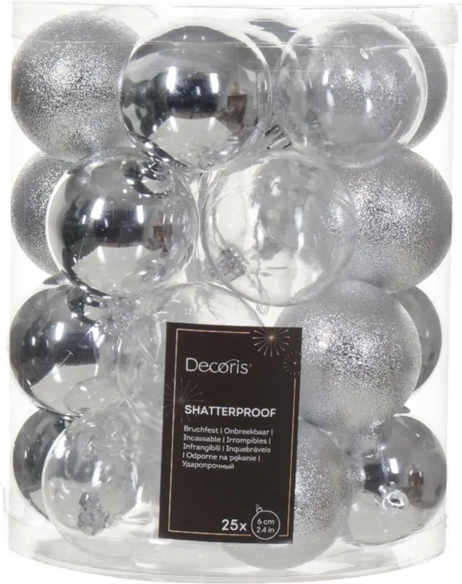 Kerstballen Kunststof 6cm - Zilver - 25 Stuks - afbeelding 3 van 3