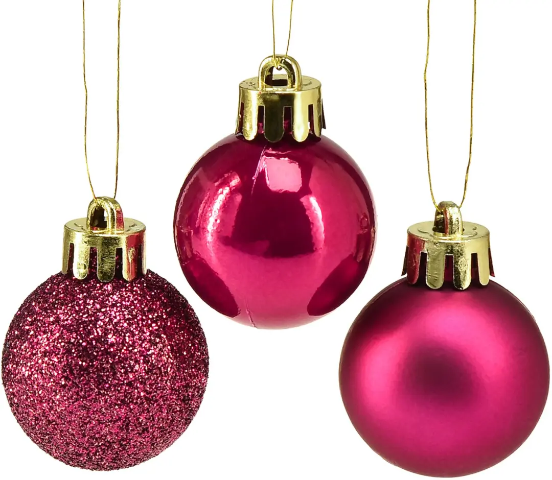 Decoris Mini Kerstballen 3cm - 14 stuks - Donkerroze - afbeelding 4 van 6