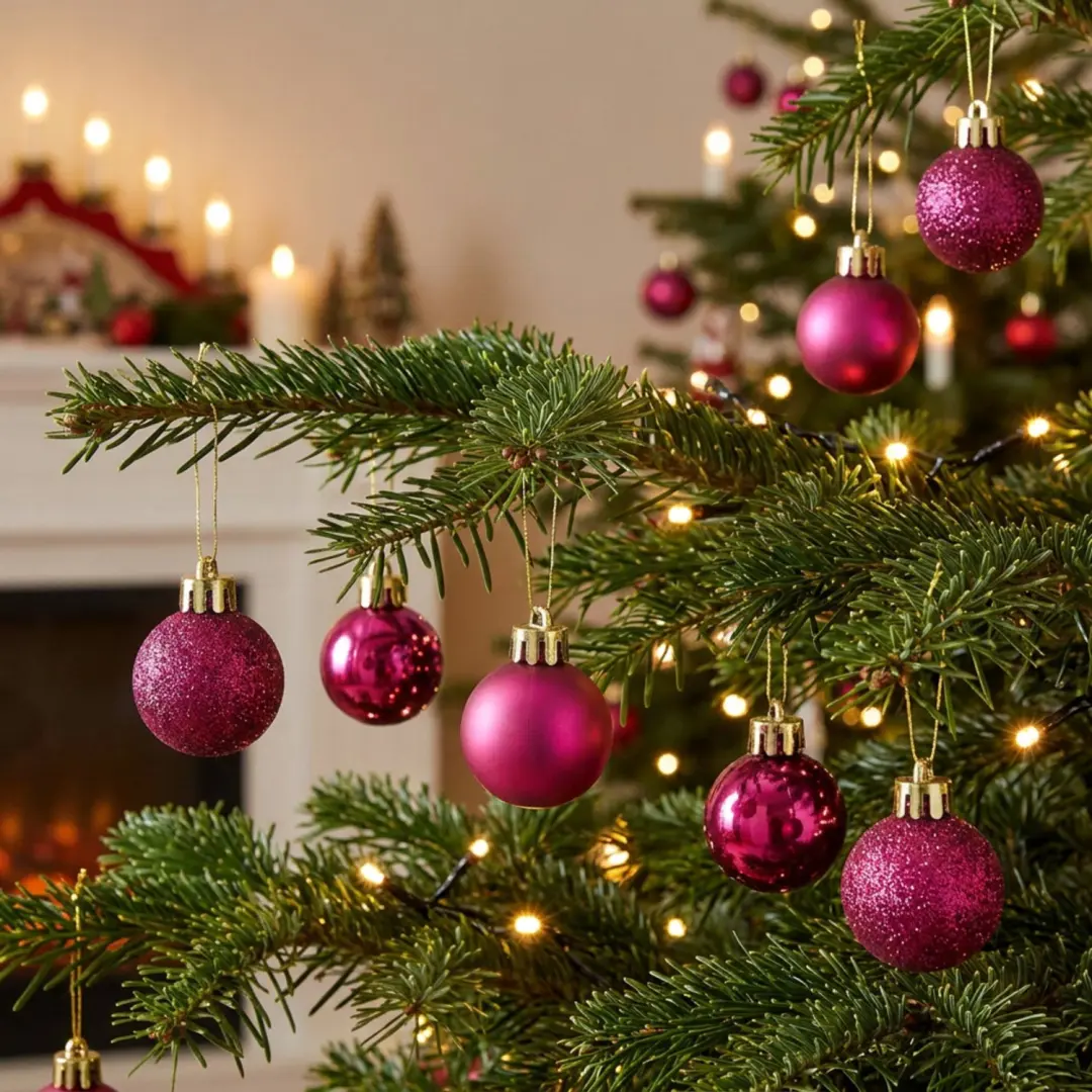Decoris Mini Kerstballen 3cm - 14 stuks - Donkerroze - afbeelding 5 van 6