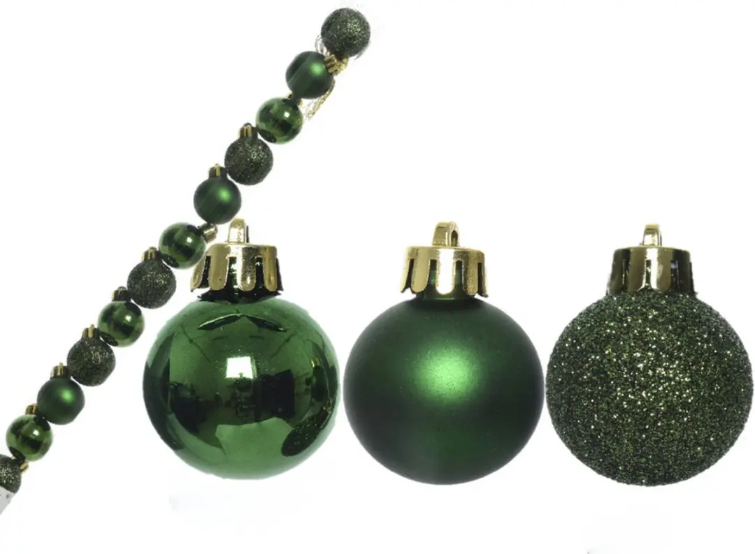 14x Kleine donkergroene kunststof kerstballen 3 cm