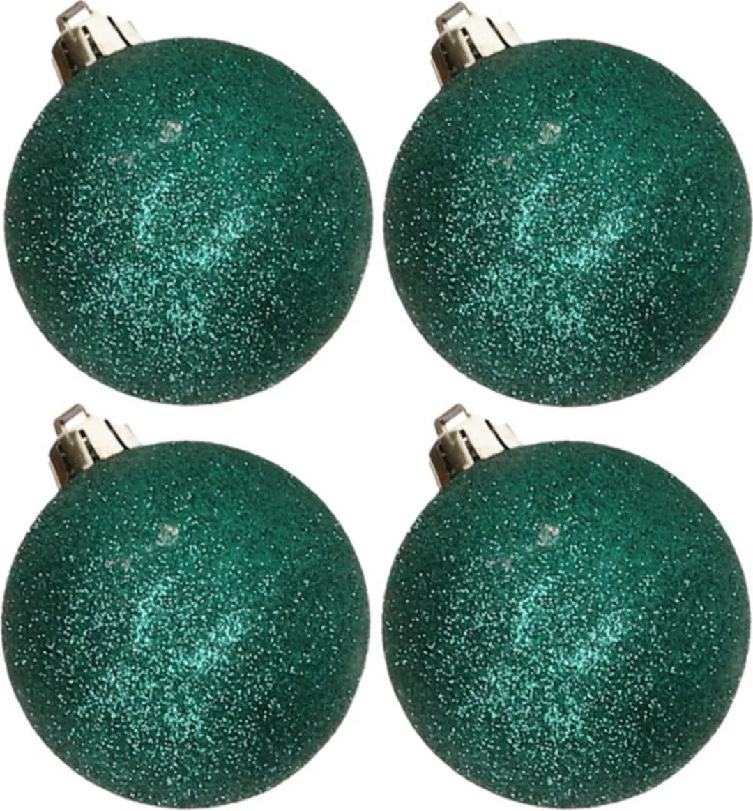 4x stuks kunststof glitter kerstballen petrol groen 10 cm