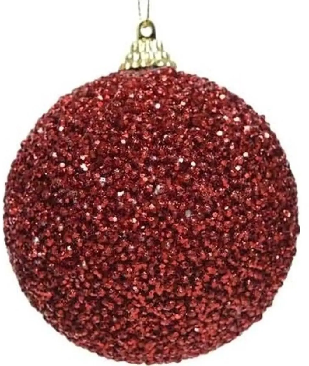 8x Kerst rode glitter/kralen kerstballen 8 cm kunststof