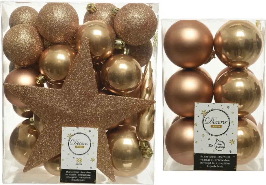 Decoris kunststof kerstballen camel bruin