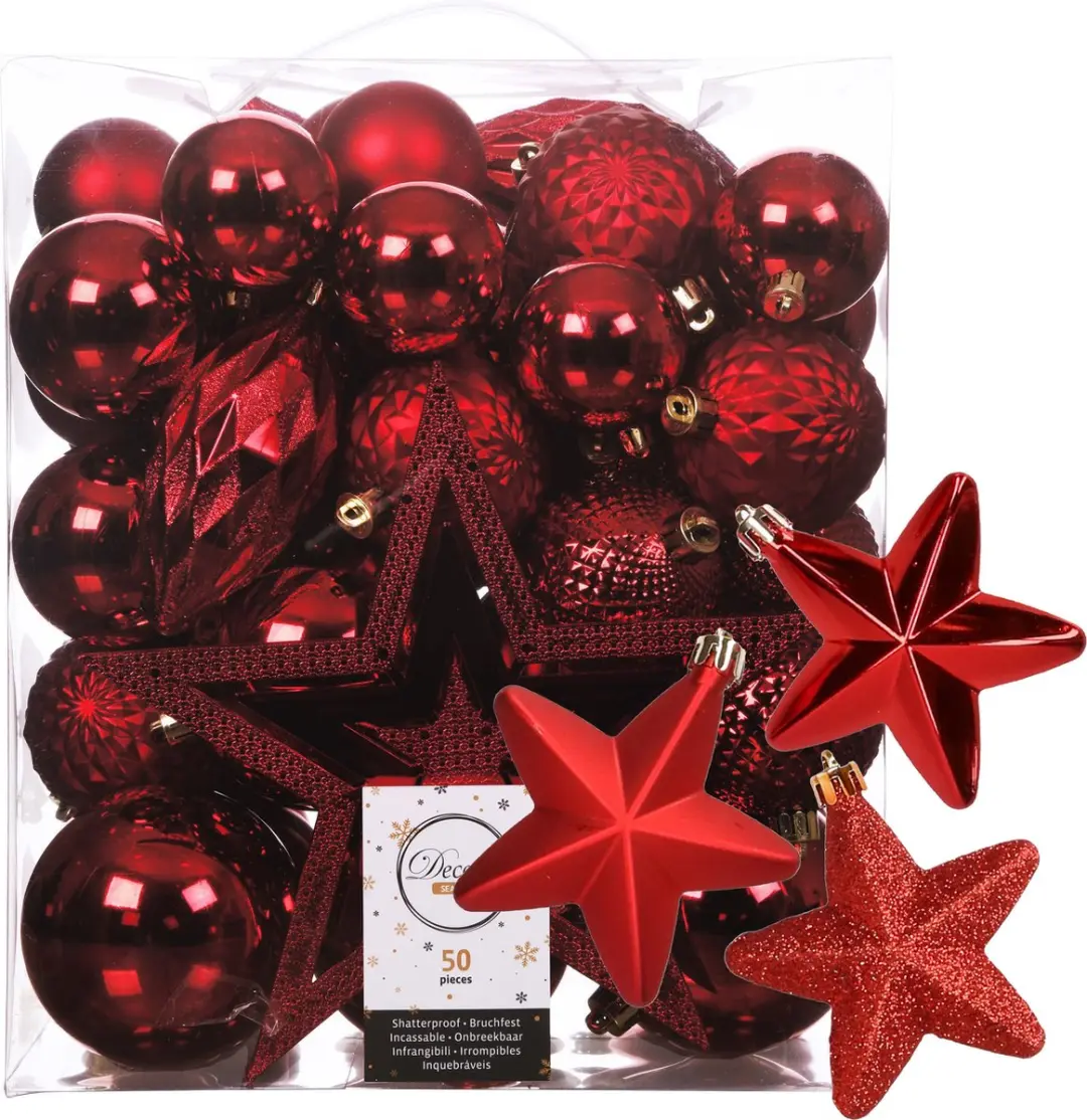 Kerstballen, kerstornamenten en piek