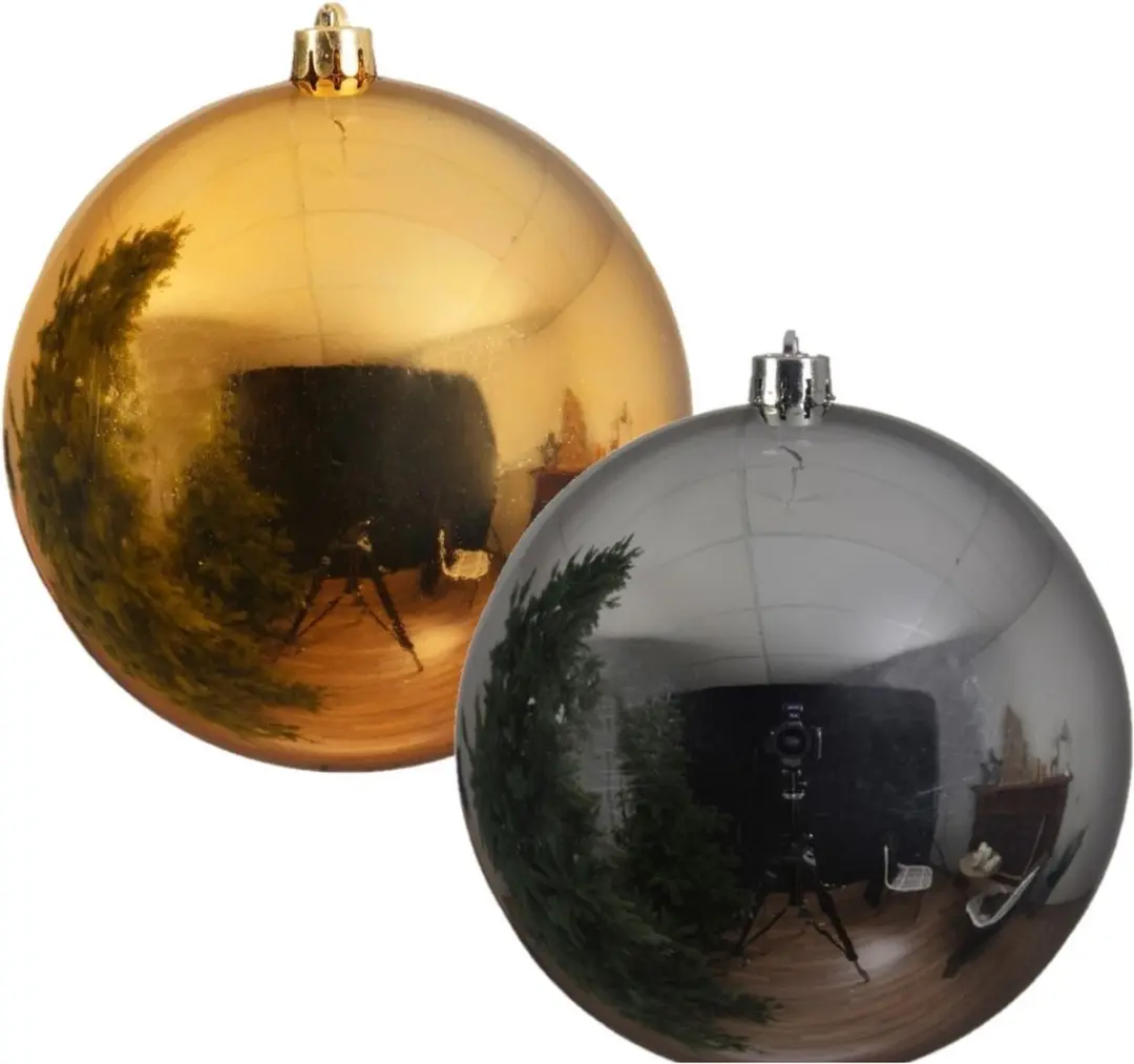 2x stuks grote kerstballen van 20 cm glans van kunststof goud en zilver
