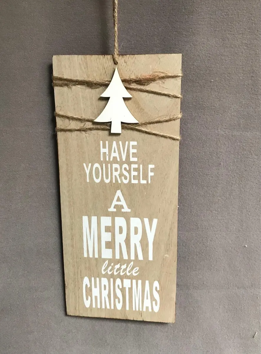 HOUTEN KERSTHANGER PEGGS MET TEKST 31 X 13 X 0,5 CM.