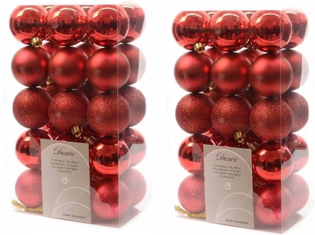 60x Kerst rode kunststof kerstballen 6 cm