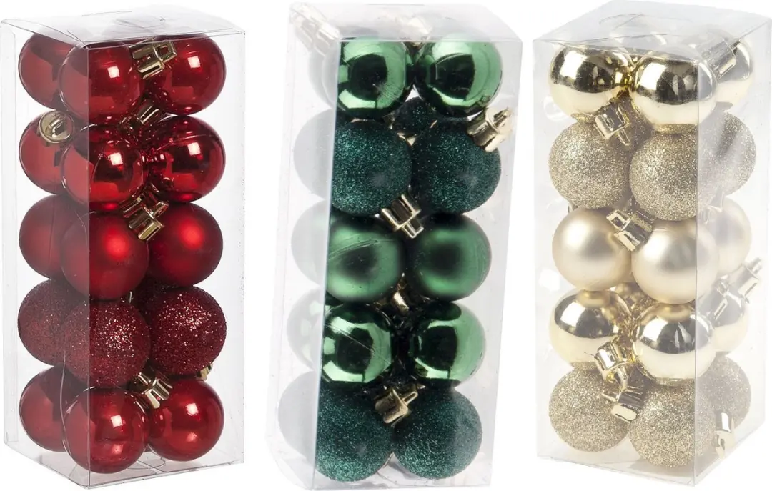 Kleine kunststof kerstversiering 60x stuks set en 3 cm kerstballen in het rood-g