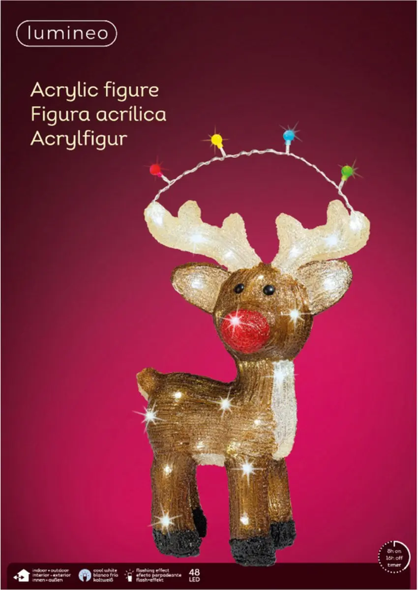 Lumineo LED Kerstfiguur Rendier - 48 Lampjes - 17x33x47cm - afbeelding 2 van 4