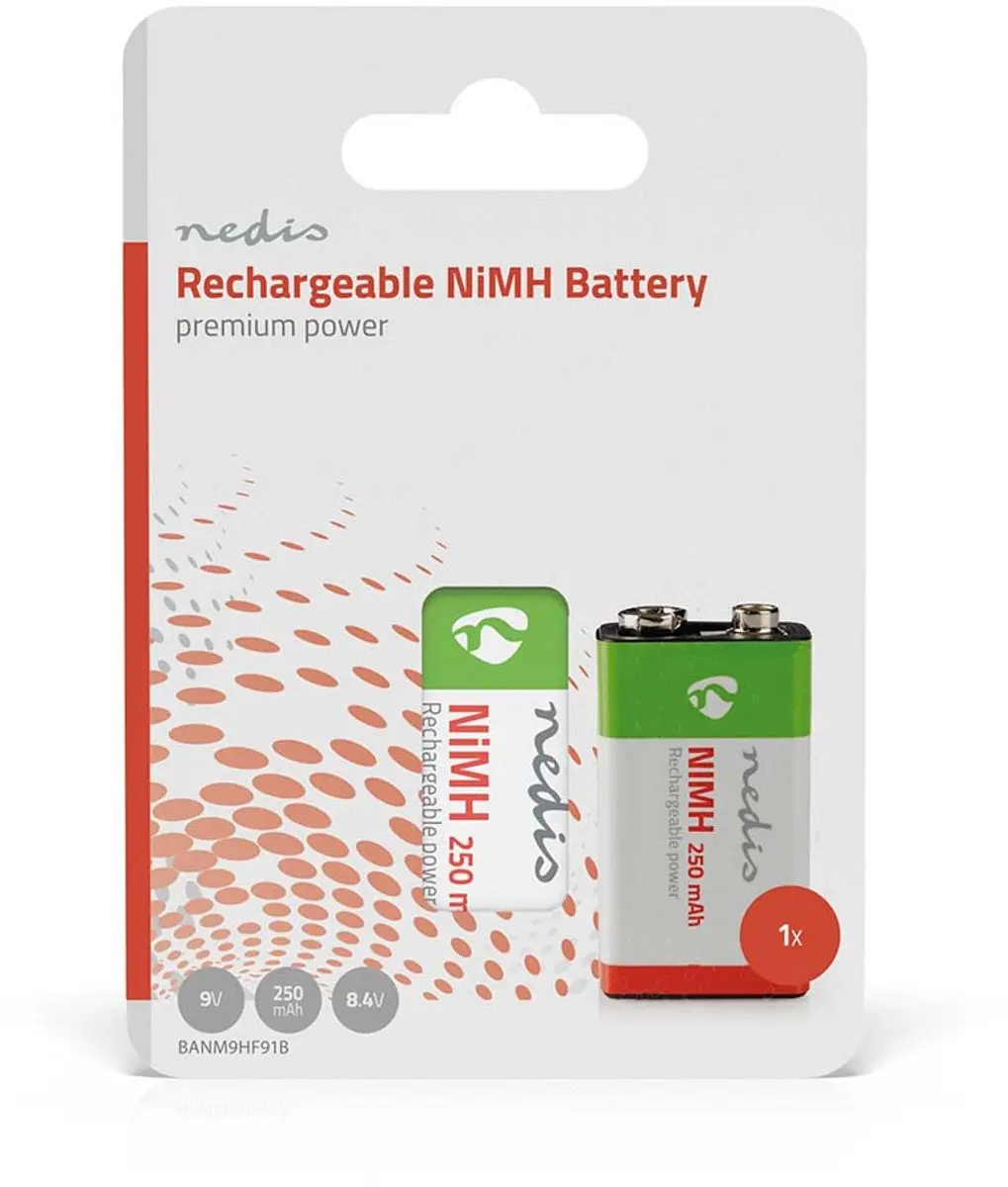 Nedis 6LR61 Oplaadbare E-Block Batterij - 8.4V 250mAh - afbeelding 2 van 6