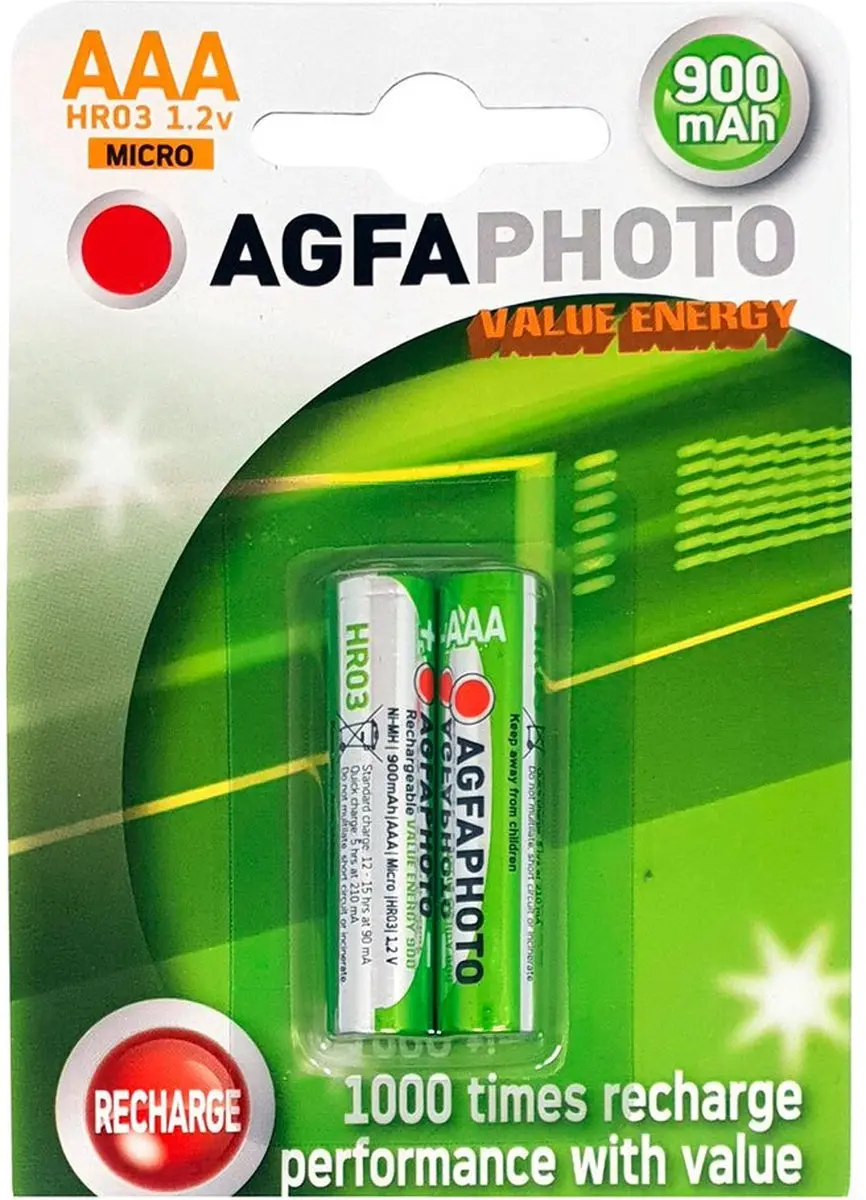 AgfaPhoto NiMh Micro 1000 mAh Oplaadbare batterij AAA Nikkel-Metaalhydride (NiMH