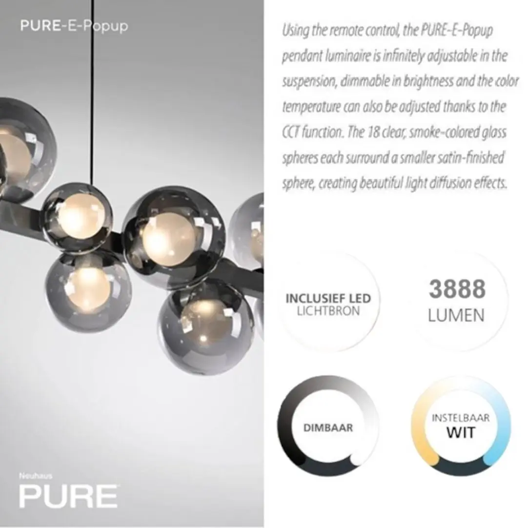 Paul Neuhaus PURE e-Lift Hanglamp 120cm - Donker Grijs - afbeelding 2 van 6