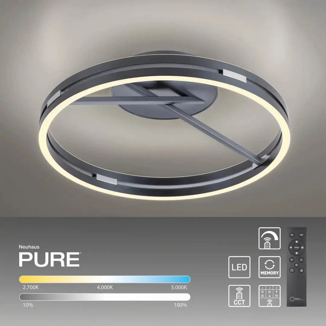 Paul Neuhaus PURE Loop Plafondlamp Ø60cm - Mystic Grey - afbeelding 5 van 6
