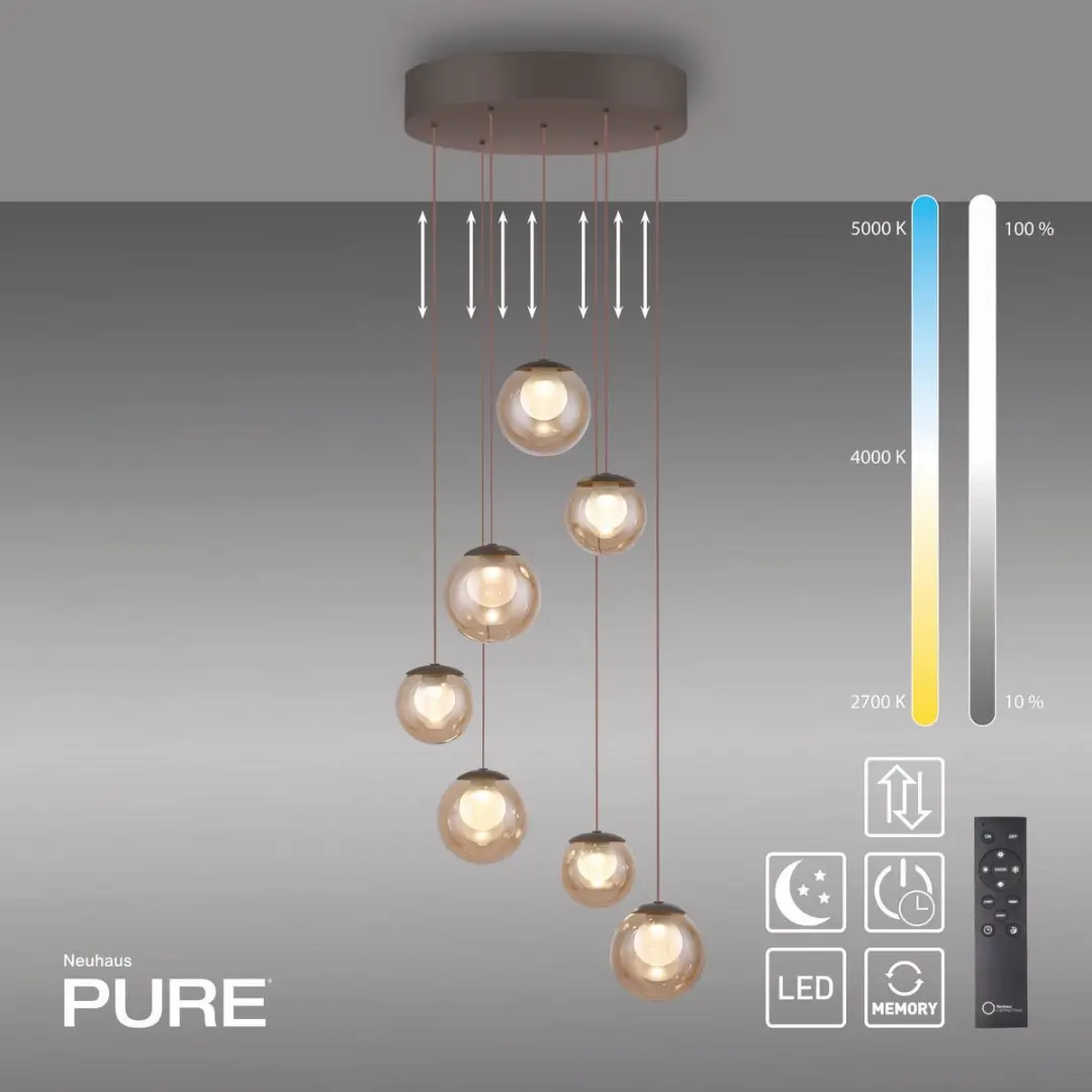 Paul Neuhaus PURE Popup Hanglamp 7-lichts - Champagne - afbeelding 4 van 6