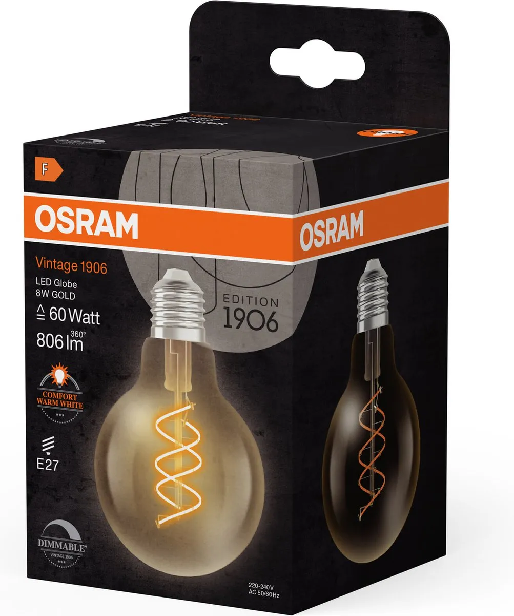 Osram Vintage 1906 LED E27 Globe 8W - 806lm - Zeer Warm Wit