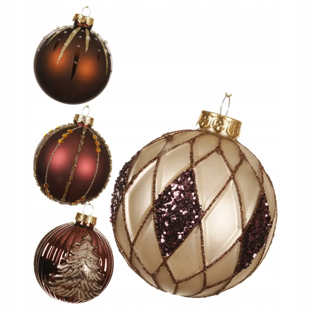 Glazen Kerstballen Bruin & Goud