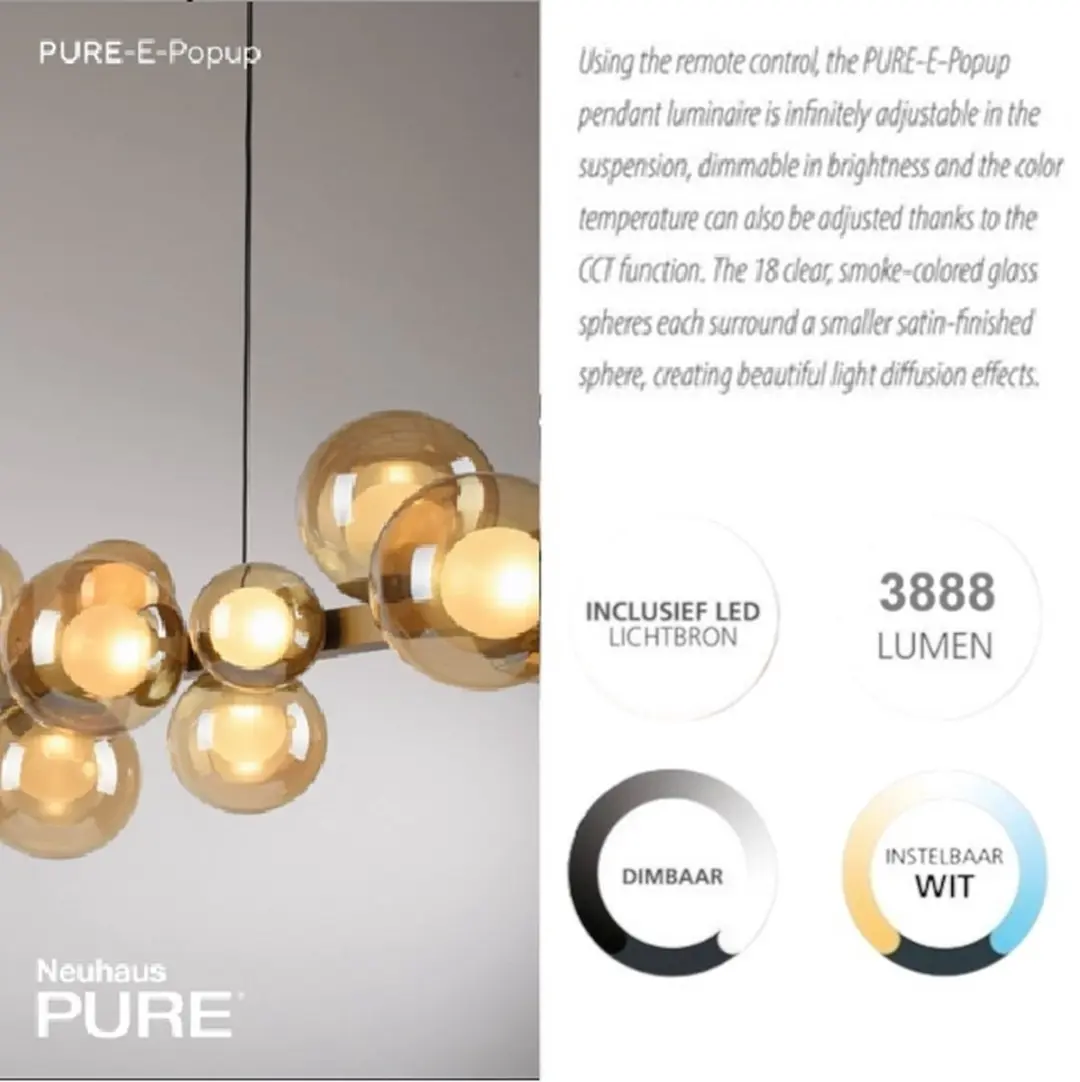 Paul Neuhaus PURE E-Popup Hanglamp 120cm - Champagne - afbeelding 3 van 6