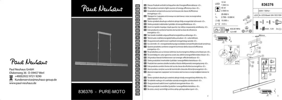 Neuhaus PURE - Hanglamp e-Slide L 120-200 cm mat goud - afbeelding 2 van 6