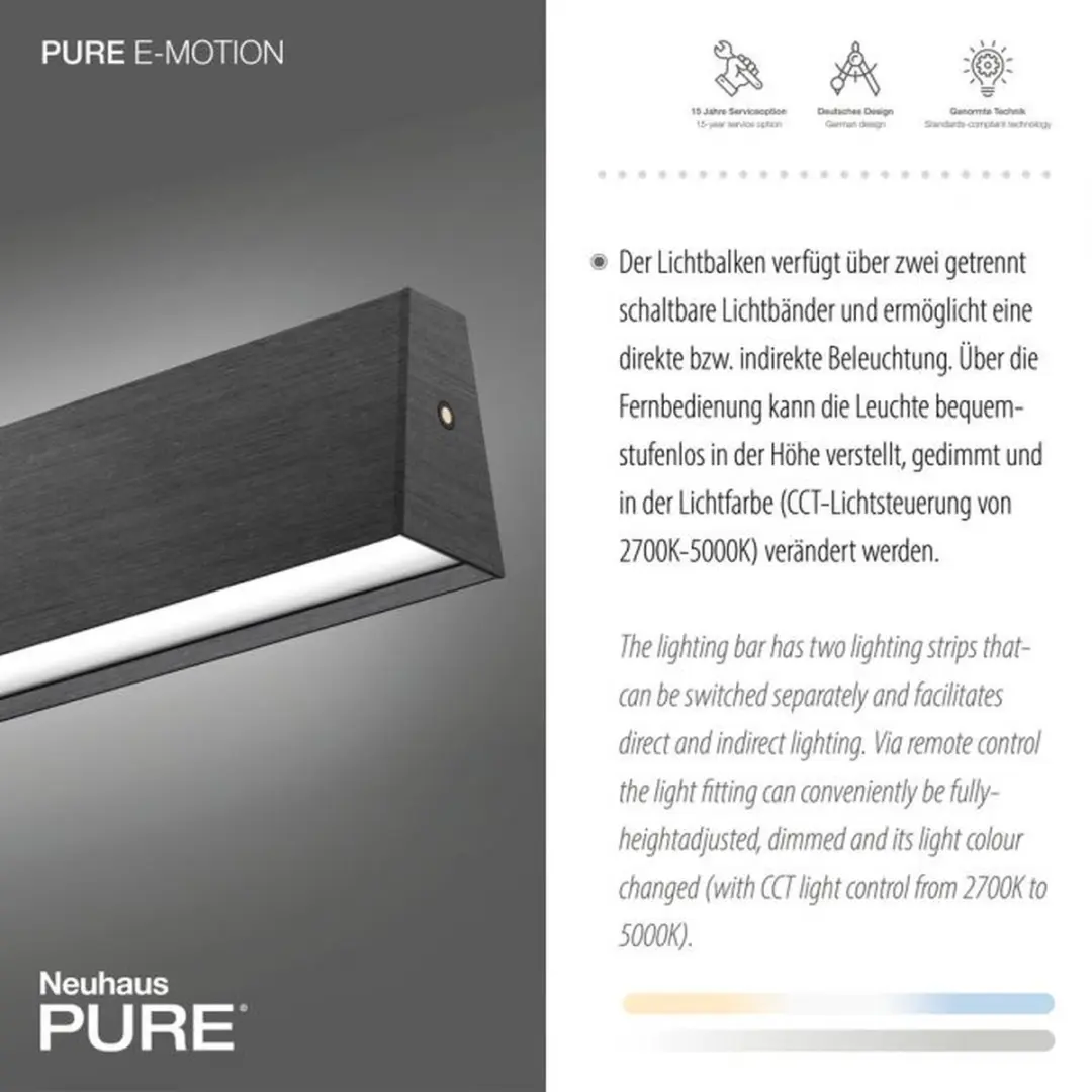 Paul Neuhaus PURE e-Lift Hanglamp 120cm - Donker Grijs - afbeelding 5 van 6