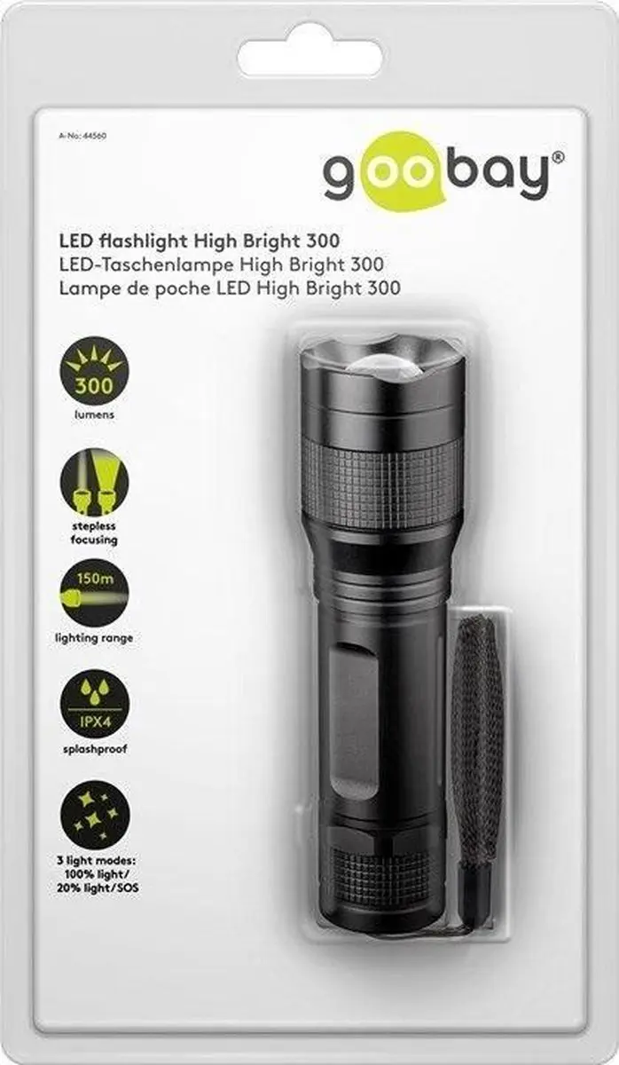 Goobay LED-zaklamp High Bright 300 44560 - 300 lm - Zwart - afbeelding 5 van 6